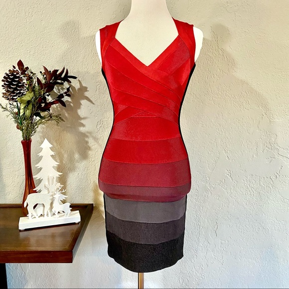 NWOT Herve Leger Amee Red Ombre Mini Dress, XS - Picture 2 of 16
